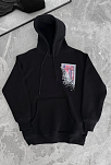 Erkek Kapüşonlu Kanguru Cepli Sweatshirt 3 İplik Pamuklu Baskılı Hoodie - Siyah