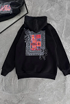 Erkek Kapüşonlu Kanguru Cepli Sweatshirt 3 İplik Pamuklu Baskılı Hoodie - Siyah