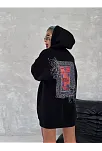 Kadın Kapüşonlu Kanguru Cepli Sweatshirt 3 İplik Pamuklu Baskılı Hoodie - Siyah