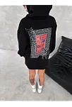 Kadın Kapüşonlu Kanguru Cepli Sweatshirt 3 İplik Pamuklu Baskılı Hoodie - Siyah