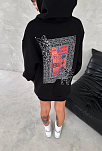 Kadın Kapüşonlu Kanguru Cepli Sweatshirt 3 İplik Pamuklu Baskılı Hoodie - Siyah