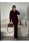 Kadın V Yaka 3 Düğmeli Hırka Triko İkili Alt-üst Etekli Takım - Bordo