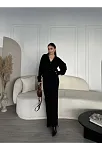 Kadın V Yaka 3 Düğmeli Hırka Triko İkili Alt-üst Etekli Takım - Siyah