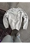 Erkek Yıldırım Baskılı Bisiklet Yaka 3 İplik Pamuklu Sweatshirt - Beyaz