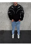 Erkek 3 İplik Pamuklu Yıldırım Baskılı Bisiklet Yaka Sweatshirt - Siyah