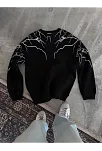 Erkek 3 İplik Pamuklu Yıldırım Baskılı Bisiklet Yaka Sweatshirt - Siyah