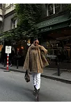 Kadın Yün Cıkartılabilen Atkılı , Kaban İkili Takım - Kahve