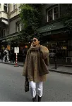 Kadın Yün Cıkartılabilen Atkılı , Kaban İkili Takım - Kahve