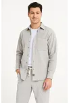 Erkek Kadife Oversize Takım Gömlek Pantolon İkili Set - Gri