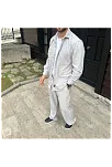Erkek Kadife Oversize Takım Gömlek Pantolon İkili Set - Gri