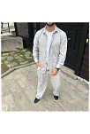 Erkek Kadife Oversize Takım Gömlek Pantolon İkili Set - Gri
