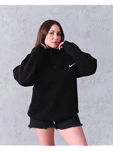 Kadın Yarım Fermuarlı Üç İplik Şardonlu Pamuklu Sweatshirt - Siyah Kadın Yarım Fermuarlı Üç İplik Şardonlu Pamuklu Sweatshirt - Siyah