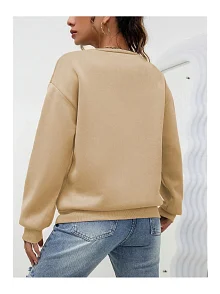 Kadın Düz Bisiklet Yaka 3 İplik  Sweatshirt - Bej