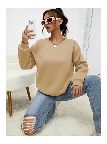 Kadın Düz Bisiklet Yaka 3 İplik Sweatshirt - Bej Kadın Düz Bisiklet Yaka 3 İplik Sweatshirt - Bej