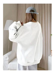 Kadın Düz Bisiklet Yaka 3 İplik  Sweatshirt - Beyaz