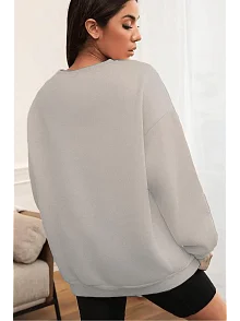 Kadın Düz Bisiklet Yaka 3 İplik Sweatshirt - Boyalı Gri Kadın Düz Bisiklet Yaka 3 İplik Sweatshirt - Boyalı Gri