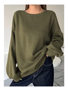 Kadın Düz Bisiklet Yaka 3 İplik Sweatshirt - Yeşil Kadın Düz Bisiklet Yaka 3 İplik Sweatshirt - Yeşil
