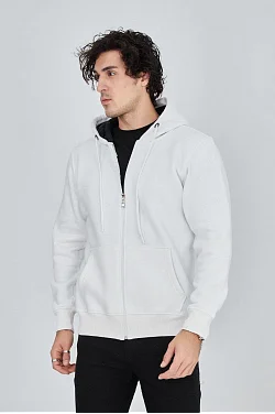 Erkek 3 İplik Pamuklu Fermuarlı Kapüşonlu Kanguru Cepli Hoodie Hırka Sweatshirt - Beyaz Erkek 3 İplik Pamuklu Fermuarlı Kapüşonlu Kanguru Cepli Hoodie Hırka Sweatshirt - Beyaz