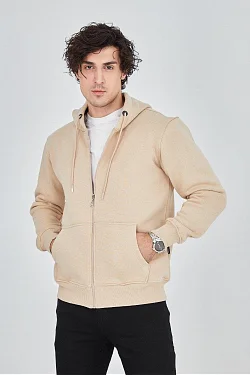 Erkek 3 İplik Pamuklu Fermuarlı Kapüşonlu Kanguru Cepli Hoodie Hırka Sweatshirt -bej Erkek 3 İplik Pamuklu Fermuarlı Kapüşonlu Kanguru Cepli Hoodie Hırka Sweatshirt -bej