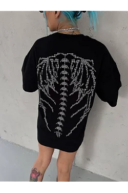 Kadın Baskılı Bisiklet Yaka T-shirt - Siyah Kadın Baskılı Bisiklet Yaka T-shirt - Siyah
