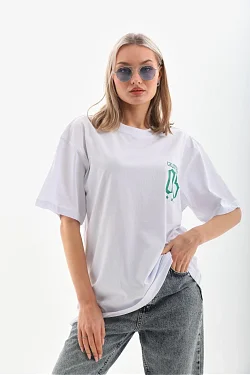 Kadın Baskılı Kısa Kol  Oversize T-shirt - Beyaz