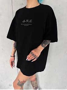 Kadın Baskılı Kısa Kol Oversize T-shirt - Siyah