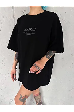 Kadın Baskılı Kısa Kol Oversize T-shirt - Siyah