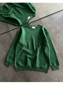 Kadın Kışlık Bisiklet Yaka Üç İplik Basic Sweatshirt - Haki