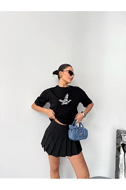 Kadın Kısa Kol Yazlık Tişört Bisiklet Yaka Baskılı Oversize T-shirt - Siyah Kadın Kısa Kol Yazlık Tişört Bisiklet Yaka Baskılı Oversize T-shirt - Siyah