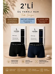 Erkek Likralı Pamuklu Nefes Alan Penye Boxer 2'li Paket - Siyah & Lacivert