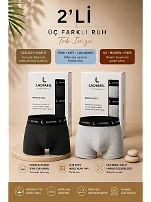 Erkek Likralı Pamuklu Nefes Alan Penye Boxer 2'li Paket - Füme & Gri