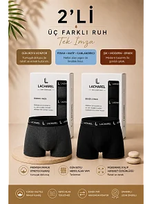 Erkek Likralı Pamuklu Nefes Alan Penye Boxer 2'li Paket - Füme & Siyah