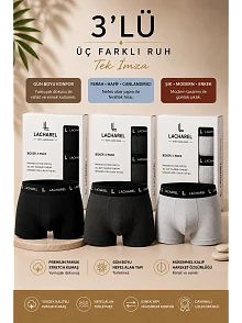 Erkek Likralı Pamuklu Nefes Alan Penye Boxer3'lü Paket - Siyah & Füme & Gri