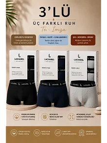 Erkek Likralı Pamuklu Nefes Alan Penye Boxer3'lü Paket - Siyah & Gri & Lacivert