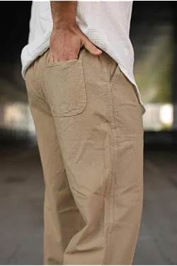 Erkek Ham Keten Beli Lastikli Cepli Regular Fit Boru Paça Pantolon - Kahverengi Erkek Ham Keten Beli Lastikli Cepli Regular Fit Boru Paça Pantolon - Kahverengi