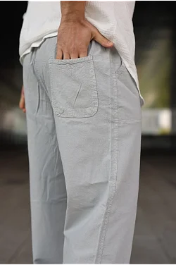 Erkek Ham Keten Beli Lastikli Cepli Regular Fit Boru Paça Pantolon - Gri Erkek Ham Keten Beli Lastikli Cepli Regular Fit Boru Paça Pantolon - Gri