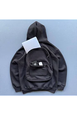 Erkek 3 İplik Şardonlu Tam Fermuarlı Kapüşonlu Arka Çanta Detaylı Sweatshirt - Siyah Erkek 3 İplik Şardonlu Tam Fermuarlı Kapüşonlu Arka Çanta Detaylı Sweatshirt - Siyah