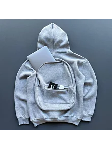 Kadın 3 İplik Şardonlu Tam Fermuarlı Kapüşonlu Arka Çanta Detaylı Sweatshirt - Gri Kadın 3 İplik Şardonlu Tam Fermuarlı Kapüşonlu Arka Çanta Detaylı Sweatshirt - Gri