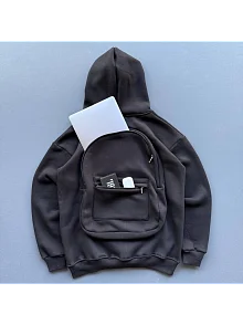 Kadın 3 İplik Şardonlu Tam Fermuarlı Kapüşonlu Arka Çanta Detaylı Sweatshirt - Siyah Kadın 3 İplik Şardonlu Tam Fermuarlı Kapüşonlu Arka Çanta Detaylı Sweatshirt - Siyah