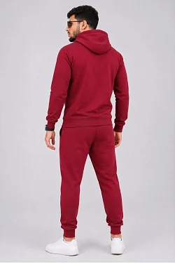 Erkek İki İplik Kapüşonlu Kanguru Cepli Sweatshirt Jogger Pantolon Alt Üst Eşofman Takımı -bordo