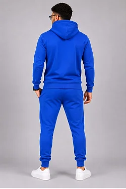 Erkek İki İplik Kapüşonlu Kanguru Cepli Sweatshirt Jogger Pantolon Alt Üst Eşofman Takımı -saks Mavisi