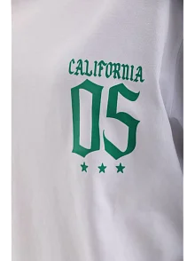 Kadın Kısa Kol Oversize Baskılı T-shirt - Beyaz Kadın Kısa Kol Oversize Baskılı T-shirt - Beyaz