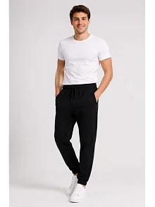Erkek İki İplik Beli Lastikli Bağcıklı Regular Fit Jogger Eşofman Altı - Siyah