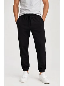 Erkek İki İplik Beli Lastikli Bağcıklı Regular Fit Jogger Eşofman Altı - Siyah