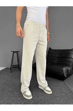 Erkek Su Yolu Çizgili Cepli Pantalon  - Bej