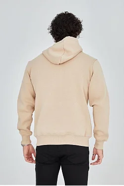 Erkek 3 İplik Pamuklu Fermuarlı Kapüşonlu Kanguru Cepli Baskılı Hoodie Hırka Sweatshirt - Bej Erkek 3 İplik Pamuklu Fermuarlı Kapüşonlu Kanguru Cepli Baskılı Hoodie Hırka Sweatshirt - Bej