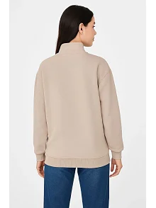 Kadın 3 İplik Dık Yaka Yarım Fermuarlı Sweatshirt - Bej Kadın 3 İplik Dık Yaka Yarım Fermuarlı Sweatshirt - Bej