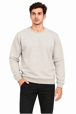 Erkek Bisiklet Yaka İçi Şardonlu 2 İplik Düz Uzun Kollu Regular Fit Sweatshirt - Gri
