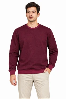 Erkek Bisiklet Yaka İçi Şardonlu 2 İplik Düz Uzun Kollu Regular Fit Sweatshirt -bordo