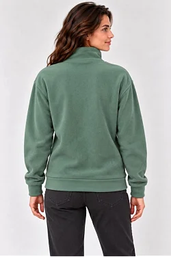 Kadın Polar Dik Yaka Yarım Fermuarlı Uzun Kollu Regular Fit Kışlık Sweatshirt - Mint Yeşili